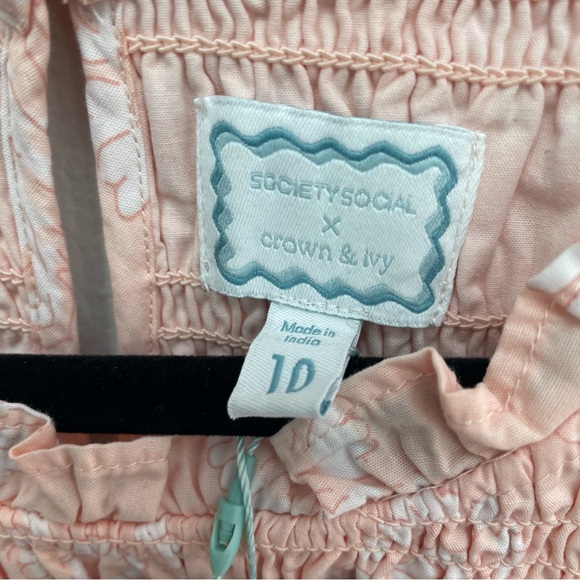 Crown & Ivy X society Social smocked tiered midi dress pink & white floral  NEW